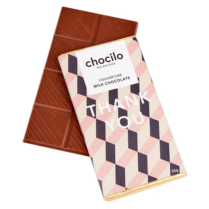 Chocolate bar with a 'Thank You' packaging on a white background