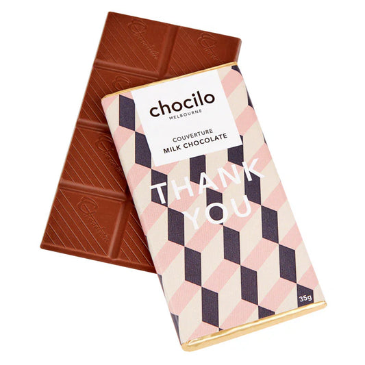 Chocolate bar with a 'Thank You' packaging on a white background