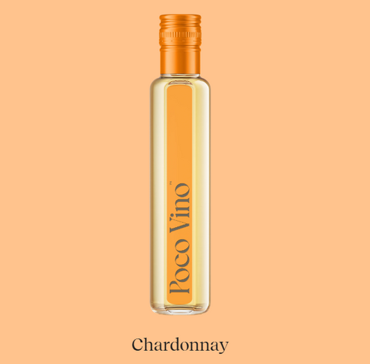 Bottle of Roco Vino Chardonnay on a peach background
